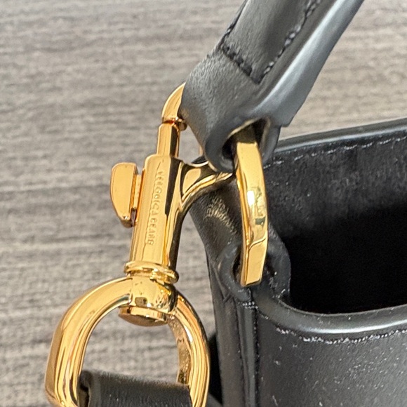 Veronica Beard Black Leather Bucket Shoulder Bag with Gold Hardware - Picture 3 of 7